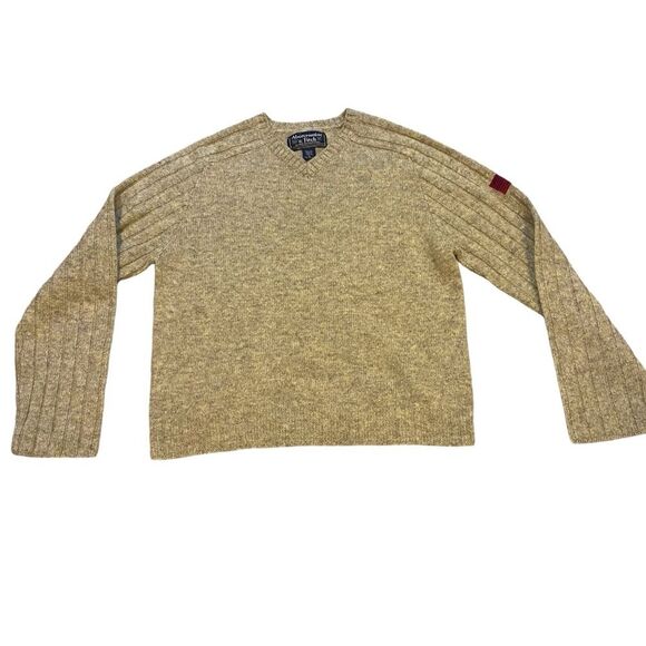 Abercrombie and Fitch Vintage Shetland Wool V-neck Sweater Tan Size XL - Picture 1 of 4